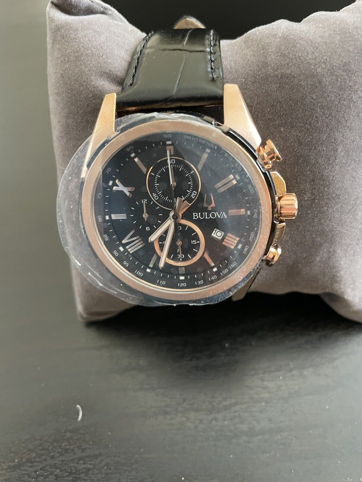 Bulova Men's 98B388 Chronograph Rose Gold Tone Watch w/ Black Leather Band